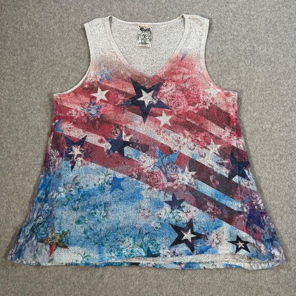 Vocal USA Tank Top Womens Large Red Blue USA American Flag Stars & Stripes Knit - Picture 1 of 8